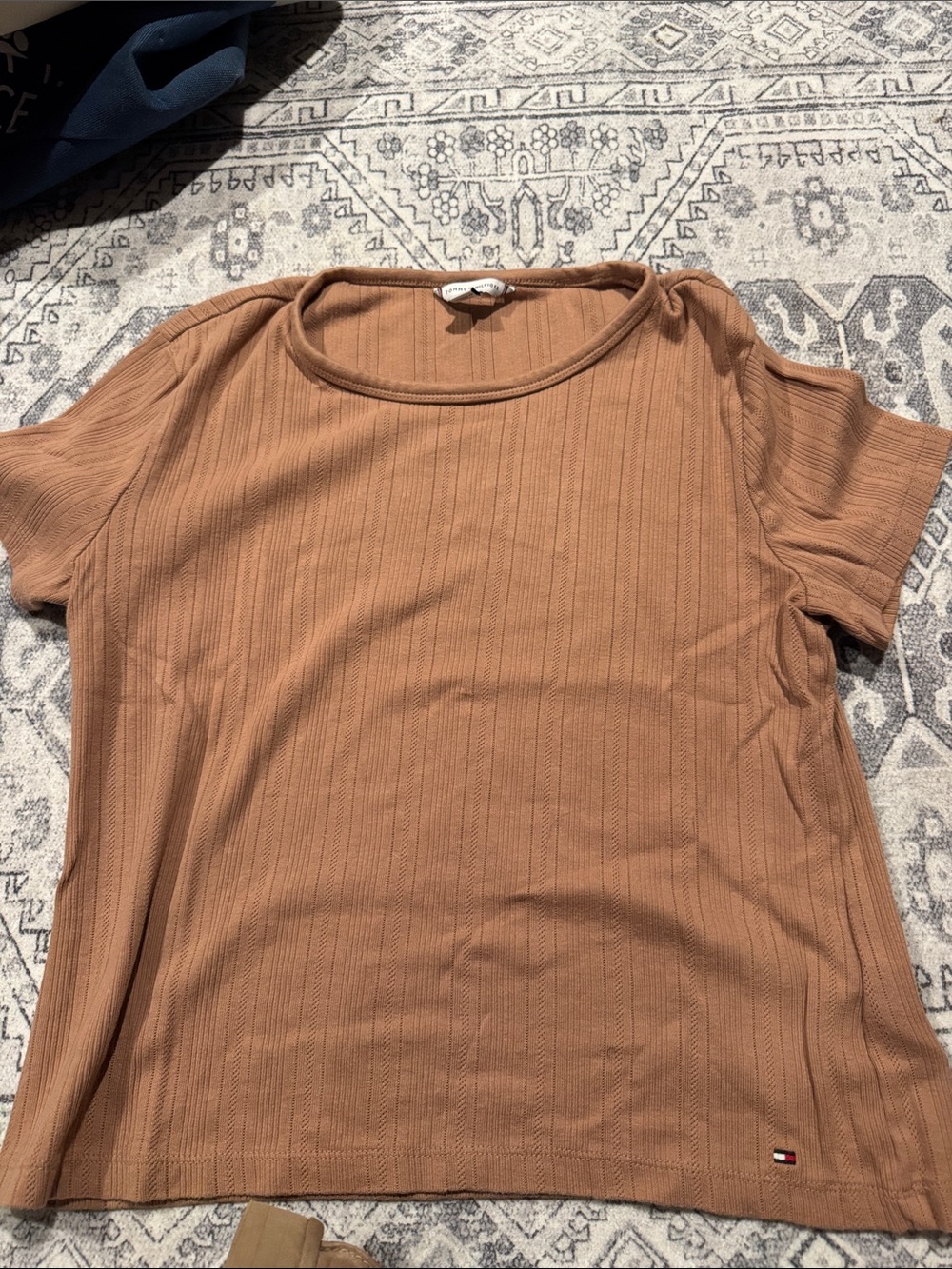 Tommy Hilfiger Ribbed Short-Sleeve Tee in Camel Brown